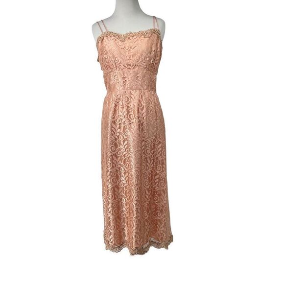 Vintage Handmade Unique Peach Lace Spaghetti Strap Dress - Picture 1 of 9